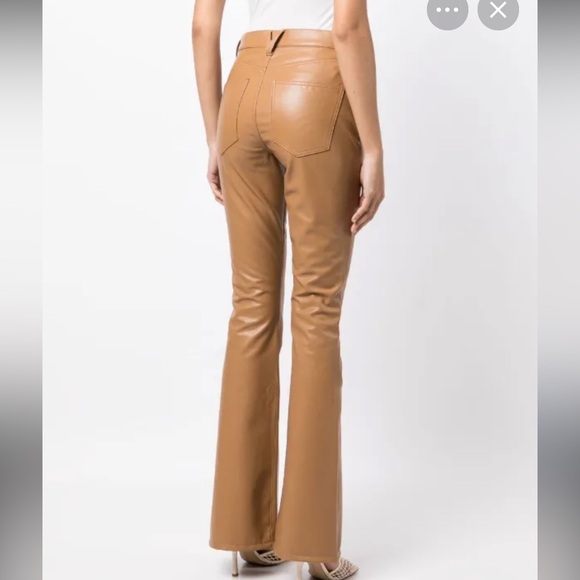 Veronica Beard Beverly Skinny Flare Pant Vegan Cognac Light Brown Leather 27 - Picture 2 of 12